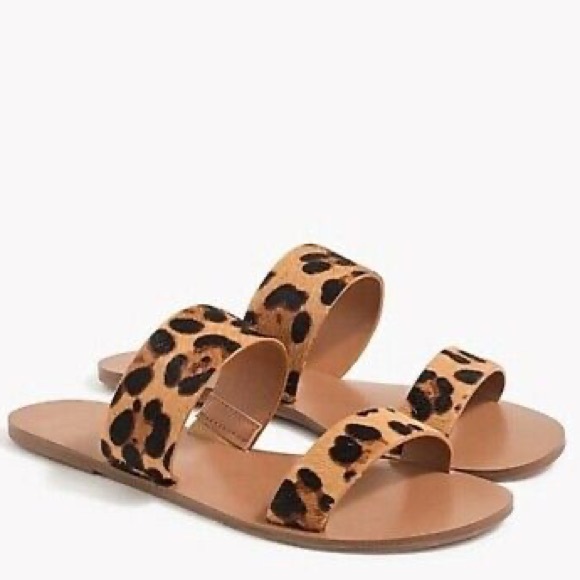 J. Crew Shoes - J.Crew Calf Hair Leopard Print Easy Slide On Sandal Size 8